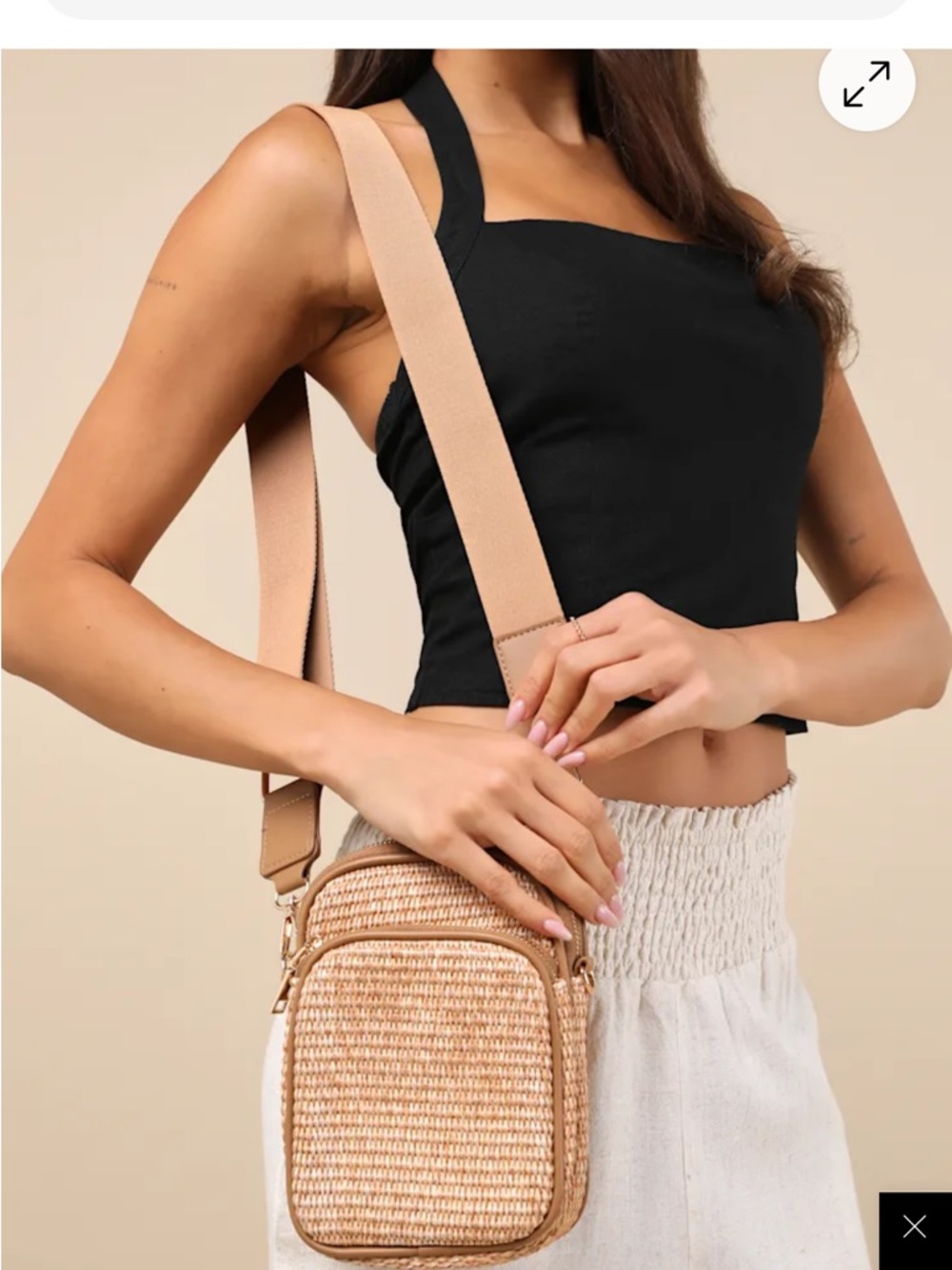 Woven Crossbody Phone Bag in Tan